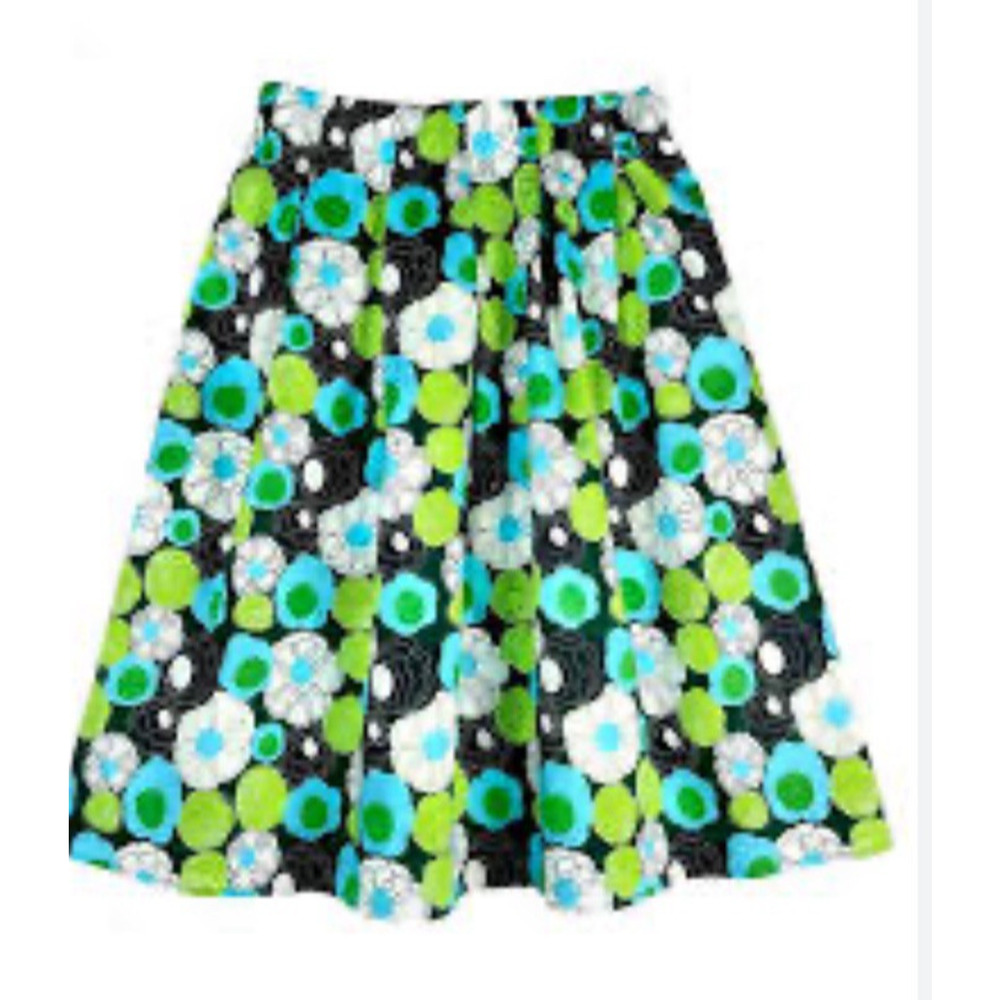 NWOT Lesley Evers Dixie Midi Skirt in Flower Charm Green Retro Size Large
